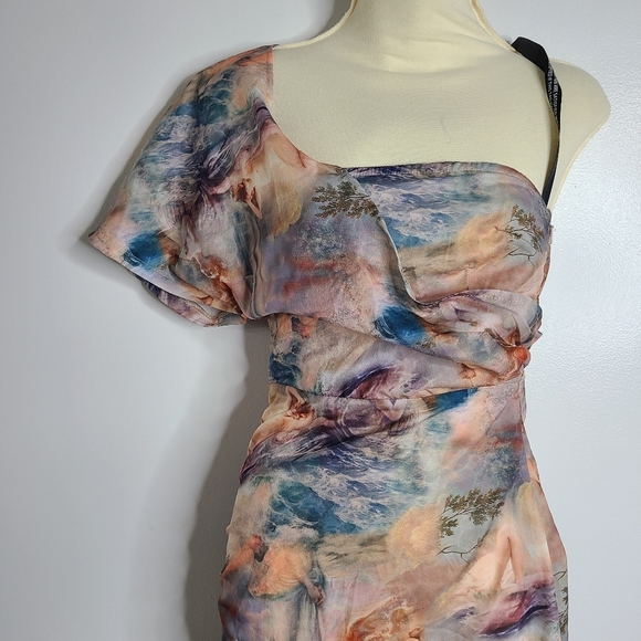 Multi Renaissance Print One Shoulders Ruched Dress - Picture 4 of 15